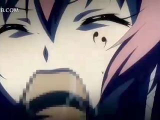 Gemeen anime meisje slurpen kwak uit van een hard piemel