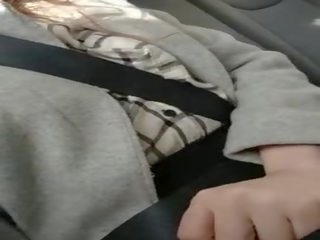 Dirty Redhead Masturbates in the back Seat