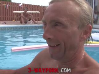 3-Way sex movie - Family Pool Party Old-Young Family Threesome