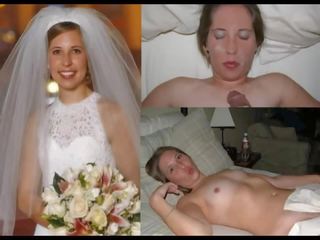 Brides wedding dress before during shortly after compilation cuckold facial cumshot