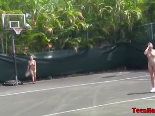 Hard up College Teen Lesbians Play Nude Tennis & Enjoy Pussy Licking Fun