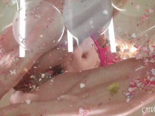 Big Boobs cookie Sits On Her Birthday Cake And Plays With Her Treats Before Masturbating With Her Vibrator