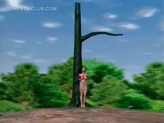 Hentai sex slave tied to a pole pussy