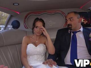 VIP4K. Excited sweetheart in wedding dress fools around not with future hubby